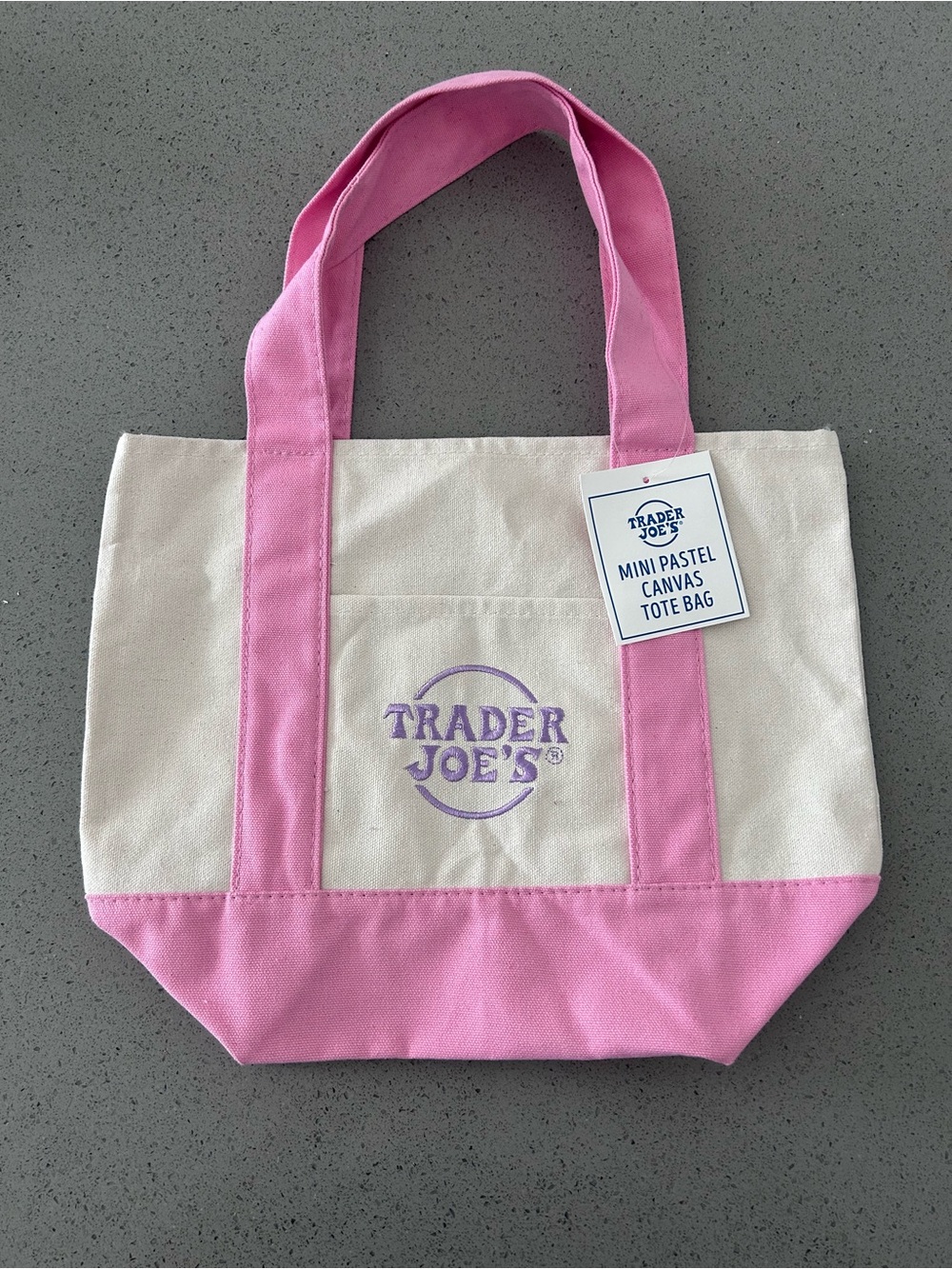 Trader Joe's Mini Canvas Tote Bag in Pink & Cream
